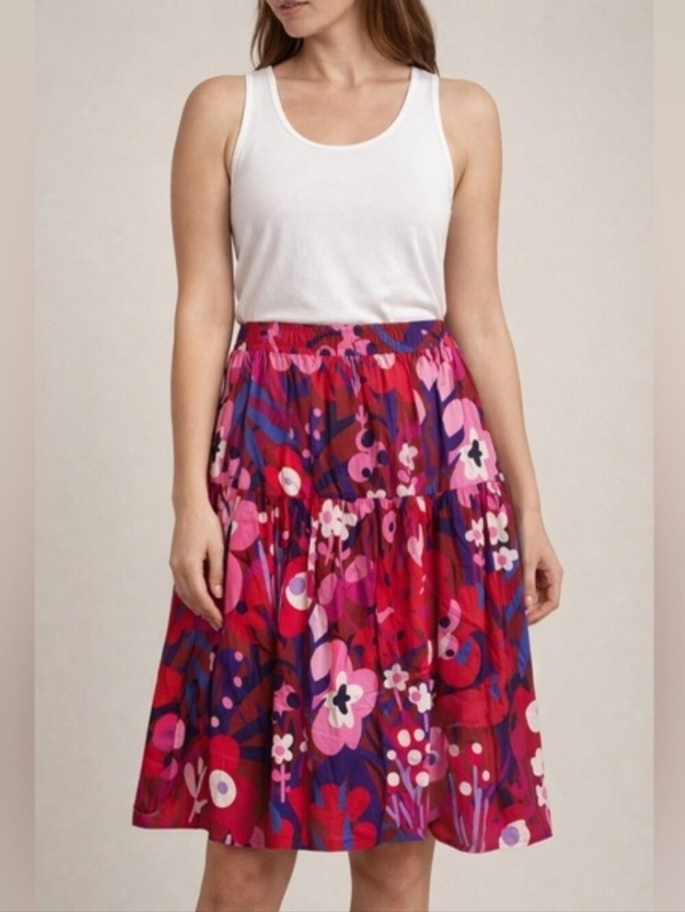 Lesley Evers Calista Floral Print Tiered Midi Skirt. Size XL